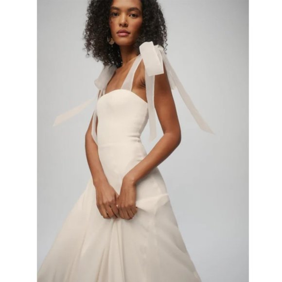 Reformation Ivory Wedding Gown with Bow Straps - Picture 11 of 13